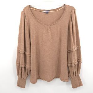 Democracy womens long tuck puff sleeve top Size‎ 1X brown soft knit